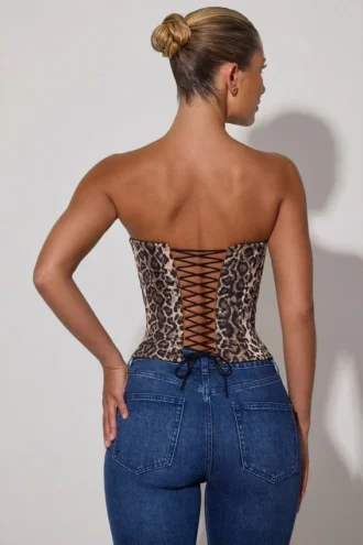 Top corset cu șireturi Araminta cu imprimeu leopard