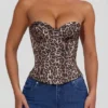 Top corset cu șireturi Araminta cu imprimeu leopard Top corset cu șireturi Araminta cu imprimeu leopard
