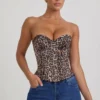 Top corset cu șireturi Araminta cu imprimeu leopard Top corset cu șireturi Araminta cu imprimeu leopard