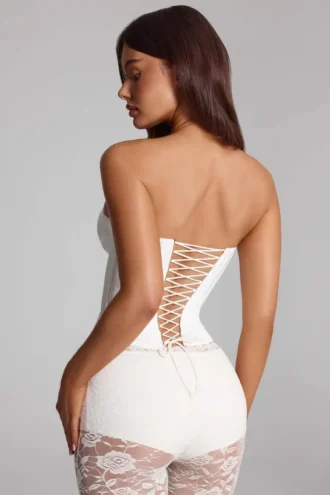 Top corset cu șireturi Araminta în alb