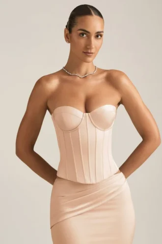 Top corset cu șireturi Araminta în bej auriu