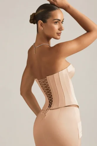 Top corset cu șireturi Araminta în bej auriu