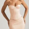 Top corset cu șireturi Araminta în bej auriu Top corset cu șireturi Araminta în bej auriu