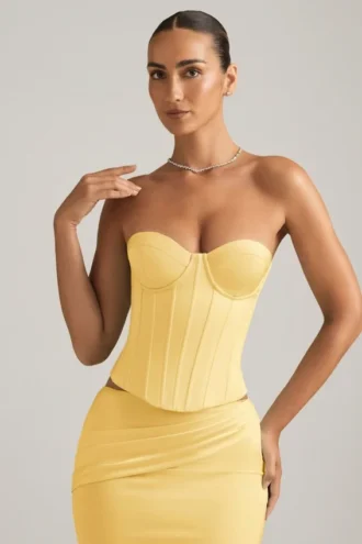 Top corset cu șireturi Araminta în galben pastel