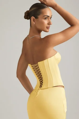 Top corset cu șireturi Araminta în galben pastel