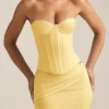 Top corset cu șireturi Araminta în galben pastel Top corset cu șireturi Araminta în galben pastel