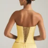 Top corset cu șireturi Araminta în galben pastel Top corset cu șireturi Araminta în galben pastel