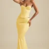 Top corset cu șireturi Araminta în galben pastel Top corset cu șireturi Araminta în galben pastel