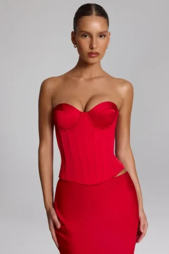 Top corset cu șireturi Araminta în roșu aprins