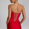 Top corset cu șireturi Araminta în roșu aprins