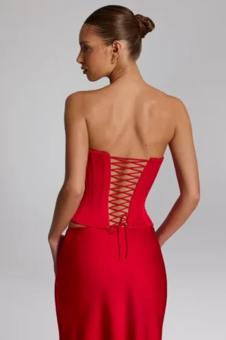 Top corset cu șireturi Araminta în roșu aprins