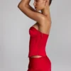 Top corset cu șireturi Araminta în roșu aprins