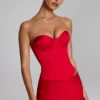 Top corset cu șireturi Araminta în roșu aprins