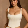 Top corset cu șireturi Hannie, culoare ivoriu