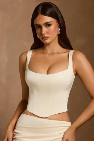 Top corset cu șireturi Hannie, culoare ivoriu