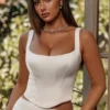 Top corset cu șireturi Hannie, culoare ivoriu