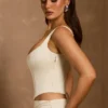 Top corset cu șireturi Hannie, culoare ivoriu