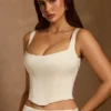 Top corset cu șireturi Hannie, culoare ivoriu