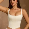 Top corset cu șireturi Hannie, culoare ivoriu