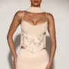 Top corset cu șireturi și ornamente Junelle, cu eșarfă, în culoarea auriu Top corset cu șireturi și ornamente Junelle, cu eșarfă, în culoarea auriu