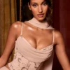 Top corset cu șireturi și ornamente Junelle, cu eșarfă, în culoarea auriu Top corset cu șireturi și ornamente Junelle, cu eșarfă, în culoarea auriu