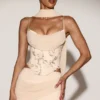 Top corset cu șireturi și ornamente Junelle, cu eșarfă, în culoarea auriu Top corset cu șireturi și ornamente Junelle, cu eșarfă, în culoarea auriu