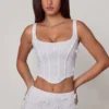Top corset cu șireturi și ornamente Letitia, alb Top corset cu șireturi și ornamente Letitia, alb