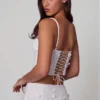 Top corset cu șireturi și ornamente Letitia, alb Top corset cu șireturi și ornamente Letitia, alb