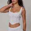 Top corset cu șireturi și ornamente Letitia, alb Top corset cu șireturi și ornamente Letitia, alb