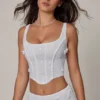 Top corset cu șireturi și ornamente Letitia, alb Top corset cu șireturi și ornamente Letitia, alb