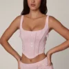 Top corset cu șireturi și ornamente Letitia, roz pal Top corset cu șireturi și ornamente Letitia, roz pal