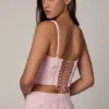 Top corset cu șireturi și ornamente Letitia, roz pal Top corset cu șireturi și ornamente Letitia, roz pal