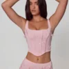 Top corset cu șireturi și ornamente Letitia, roz pal Top corset cu șireturi și ornamente Letitia, roz pal