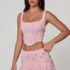 Top corset cu șireturi și ornamente Letitia, roz pal Top corset cu șireturi și ornamente Letitia, roz pal
