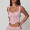 Top corset cu șireturi și ornamente Letitia, roz pal Top corset cu șireturi și ornamente Letitia, roz pal