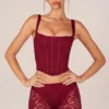 Top corset cu șireturi Jemara în roșu cireș Top corset cu șireturi Jemara în roșu cireș