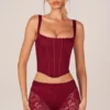 Top corset cu șireturi Jemara în roșu cireș Top corset cu șireturi Jemara în roșu cireș