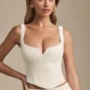 Top corset cu șireturi Nami, culoare ivoriu