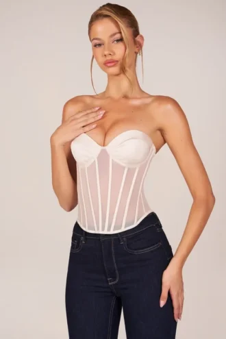 Top corset cu șireturi Zoa Bandeau  în culoarea Ivory