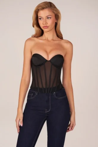 Top corset cu șireturi Zoa Bandeau  în negru