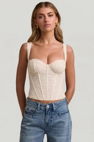 Top corset din dantelă cu sârmă Junia, culoare ivoriu
