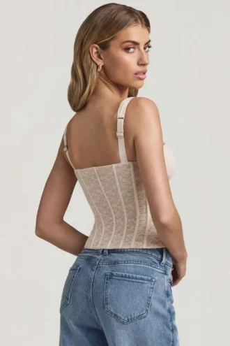 Top corset din dantelă cu sârmă Junia, culoare ivoriu