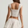 Top corset din poplin de bumbac cu volane Faela, cu imprimeu de trandafiri