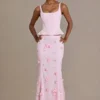 Top corset din satin premium cu șireturi Elvira, în roz pal