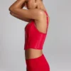 Top corset din vinil cu șireturi Lamiya în roșu aprins