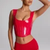 Top corset din vinil cu șireturi Lamiya în roșu aprins