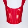 Top corset din vinil cu șireturi Lamiya în roșu aprins