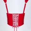 Top corset din vinil cu șireturi Lamiya în roșu aprins