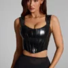 Top corset din vinil cu șireturi Lamiya, negru Top corset din vinil cu șireturi Lamiya, negru