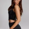 Top corset din vinil cu șireturi Lamiya, negru Top corset din vinil cu șireturi Lamiya, negru
